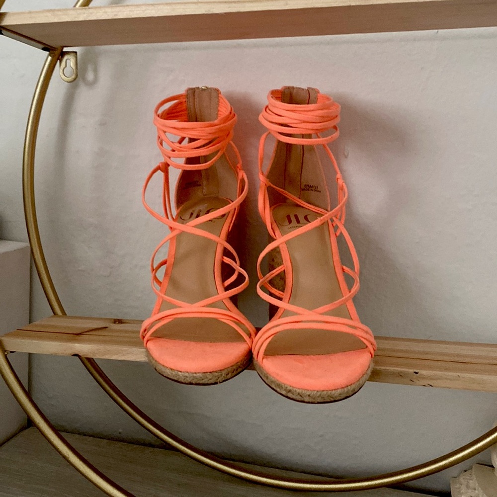 Peach colored JLO wedge sandal